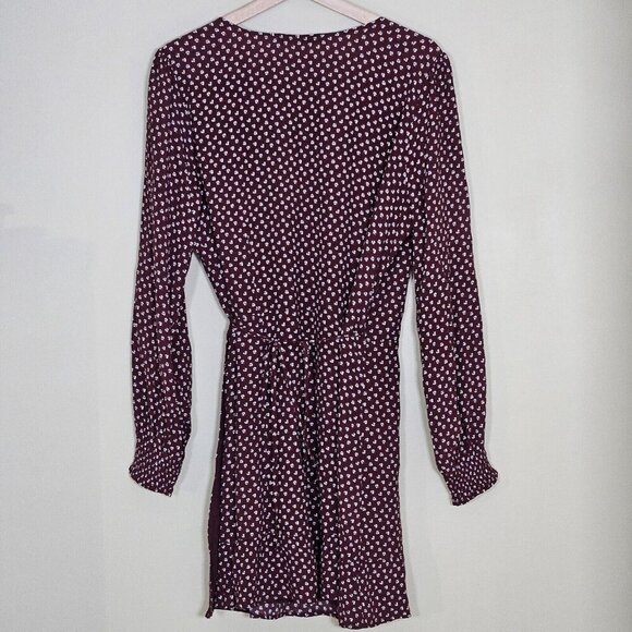 Abercrombie & Fitch Wrap Dress Women PL Wine Beige Mini Lined Ties Dainty Floral - Picture 14 of 16